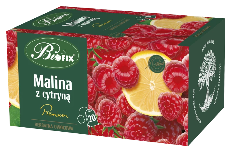 Herbata owocowa w kopertach BiFix Premium, malina z cytryną, 20 sztuk x 2g